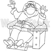 Cartoon Covid Christmas Santa Wearing Gloves and a Mask and Sitting © djart #1721360