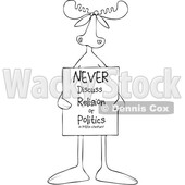 Cartoon Black and White Moose Holding a Never Discuss Religion or Politics in Polite Company Sign © djart #1721554