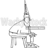 Cartoon Business Man Wearing a Dunce Hat and Sitting on a Stool © djart #1721557