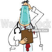Cartoon Stumped Chubby White Male Veterinarian or Doctor Wearing a Face Shield and Mask and Holding a Clipboard © djart #1723071