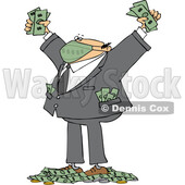Cartoon Rich Businessman Wearing a Mask and Standing in a Pile of Money © djart #1724653