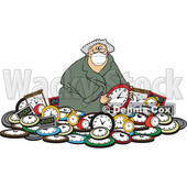 Cartoon Woman Wearing a Mask in a Pile of Clocks for Daylight Savings © djart #1725268
