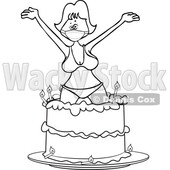 Cartoon Lady Wearing a Mask and Bikini and Popping out of a Birthday Cake © djart #1726964