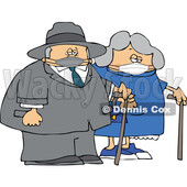 Cartoon Old Couple Wearing Masks and Walking with Canes © djart #1727752
