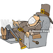Cartoon Pilgrim Wearing a Mask and Napping in a Chair © djart #1728326