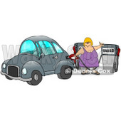 Blond Caucasian Woman Inserting A Gasoline Pump Into Her Vehicle To Fill It At A Gas Station Up Before Commuting To Work Clipart Illustration © djart #17416