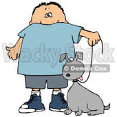 Clipart Illustration of a Little Caucasian Boy Walking His Grey Mutt Dog On A Leash © djart #17570