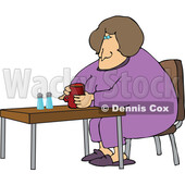 Cartoon Woman in PJs Sitting with Coffee © djart #1757855