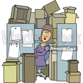 Cartoon Woman Peeking out of Her Cubicle That Is Packed with Boxes © djart #1758068
