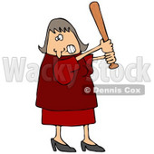 Angry Caucasian Woman In A Red Dress And Heels, Swinging A Wooden Baseball Bat After Someone Really Ticked Her Off Clipart Illustration © djart #17618