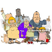 Group Of Angry People Of All Ages And Mixed Ethnicities, Standing With A Dog And A Cat And Flipping People Off Clipart Illustration © djart #17625
