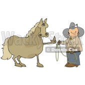 Fussy And Angry Brown Horse Flipping Off A Confused Cowboy Who Is Trying To Put A Lasso Around Him Clipart Illustration © djart #17626