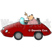 Angry Middle Aged Caucasian Man With Road Rage, Driving A Red Convertible Car And Flipping Someone Off Clipart Illustration © djart #17631