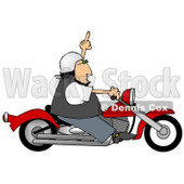 Angry Caucasian Biker Man, Riding A Red Motorcycle And Flipping Someone Off Who Doesn't Know How To Drive Clipart Illustration © djart #17635