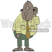 Middle Aged Black Businessman Who Is Hard At Hearing, Cupping His Ear To Listen Clipart Illustration © djart #17636