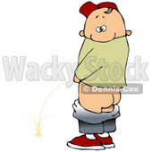 Mischievious Caucasian Boy Baring His Rear End While Urinating In Public And Looking Back At The Viewer Clipart Illustration © djart #17642