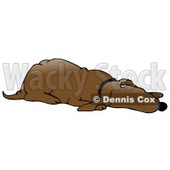 Clipart Illustration of a Lazy Old Brown Hound Dog Lying on His Belly and Keeping One Eye Open © djart #17656