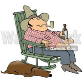 Clipart Illustration of a Man Smoking a Pipe and Drinking a Beer While Sitting in a Rocking Chair With a Cat in His Lap and His Hound Dog at His Side © djart #17657