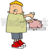 Clipart Illustration of a White Boy Inserting Change Into A Pink Piggy Bank To Save For Something © djart #17670