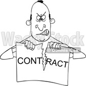 Cartoon Black and White Angry Man Ripping Apart a Contract © djart #1773914