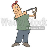 Caucasian Man In A Red Hat, Green Shirt And Blue Pants, Aiming With A Sling Shot Clipart Illustration © djart #17751
