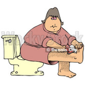 Clipart Illustration of a Middle Aged Caucasian Woman In A Pink Robe, Sitting On A Toilet In A Bathroom And Shaving Her Hairy Leg © djart #17871