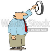 Clipart Illustration of a White Businessman, Anxious to End the Work Day, Moving the Hands of a Wall Clock © djart #18287