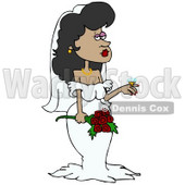 Clipart Illustration of a Stunning Latina Bride In Her Wedding Dress And Veil, Holding A Bouquet Of Roses And Showing Off The Rock Of A Diamond Ring On Her Finger © djart #18301
