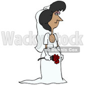 Clipart Illustration of a Pretty Latina Bride Holding A Bouquet Of Red Roses And Posing In Her Veil, Gloves And Wedding Dress © djart #18305