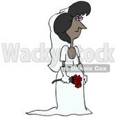 Clipart Illustration of a Pretty Black Bride Holding A Bouquet Of Red Roses And Posing In Her Veil, Gloves And Wedding Dress © djart #18306