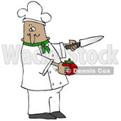 Clipart Illustration of a French or Latin Male Chef in a Green Collared Chefs Jacket and White Hat, Preparing to Slice a Tomato While Cooking in a Kitchen © djart #18308