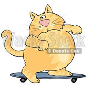 Clipart Illustration of a Fat Orange Cat Skateboarding On A Blue Skateboard © djart #18403