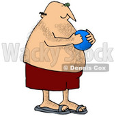 Clipart Illustration of a Hairy, Chubby White Man In Red Swimming Trunks, Holding A Blue Ball And Playing At The Beach © djart #18442
