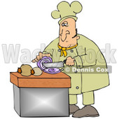 Clipart Illustration of a White Male Chef Crying While Slicing Purple Onions © djart #18563