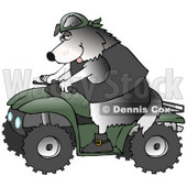Clipart Illustration of a Cool Border Collie Wearing A Vest And Driving A Green ATV © djart #18753