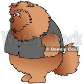 Clipart Illustration of a Big Furry Chow Chow Dog Wearing A Vest And Standing Up On Its Hind Legs Like A Human © djart #18757