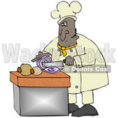 Clipart Illustration of a Black Male Chef Crying While Slicing Purple Onions © djart #18764