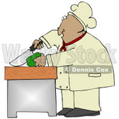 Clipart Illustration of a Mexican Male Chef Carefully Slicing a Green Bell Pepper © djart #18766