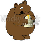 Clipart Illustration of a Wild Brown Bear Holding A Honey Jar And Looking At The Viewer After Being Caught Stealing © djart #18767