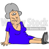 Clipart Illustration of a Gray Haired Lady In A Blue Dress, Dazed And Confused, Sitting On The Floor After Taking A Nasty Fall And Injuring Herself At The Office © djart #18768