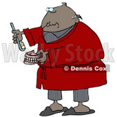 Clipart Illustration of an Old Balding Black Man In Gray Pjs And A Red Robe, Putting Glue On Or Brushing His False Teeth And Dentures © djart #18855