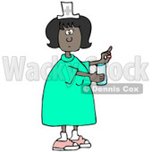 Clipart Illustration of a Female African American Nurse In A Green Dress, Holding A Glass Of Water And A Pill For A Patient In A Hospital © djart #18859