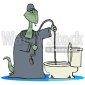 Clipart Illustration of a Plumber Snake Using A Toilet Jack To Unclog A Toilet © djart #18869