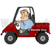 Clipart Illustration of a Nervous White Man Driving A Red UTV On The Job For The First Time © djart #18940