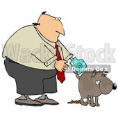 Clipart Illustration of a Bald Middle Aged White Man Wearing A Plastic Bag On His Hand, Waiting For His Dog To Finish Pooping So He Can Pick It Up © djart #18951