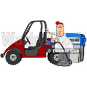 Clipart Illustration of a White Man Wearing A Red Hat, Standing Beside A Red Utv And Filling It Up With Regular Fuel At A Gas Station © djart #18977