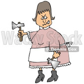 Clipart Illustration of Mad Lizzie Borden Wearing An Apron Over A Pink Dress, Waving Hatchets In The Air And Clenching Her Teeth © djart #19006