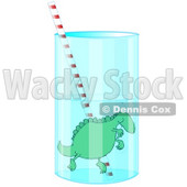 Clipart Picture of a Silly Green Dinosaur Holding Its Breath While Swimming Around A Straw In A Tall Glass Of Water © djart #19137