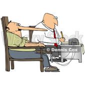 Clipart Illustration of a White Polygraph Examiner Guy Seated In Front Of A Machine While Interrogating A Lying Man Who's Nose Keeps Growing Like Pinocchio With Every Fib He Tells During A Lie Detector Test © djart #19292