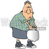 Clipart Illustration of a Weak White Guy Trying To Carry A Propane Cylinder Tank To The Camp Site For Cooking After Refilling It © djart #19401